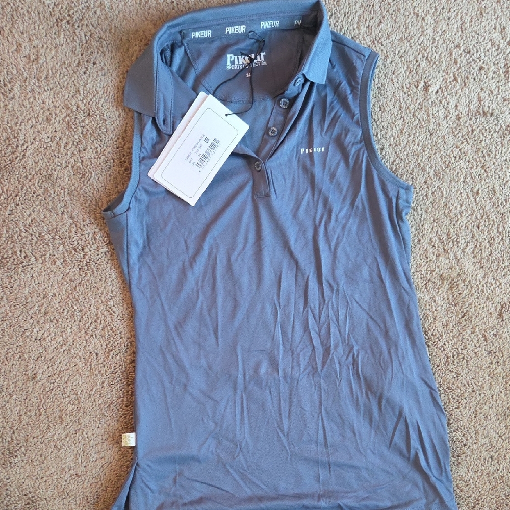 Pikeur Sleeveless Polo Shirt in Steel Blue Xs